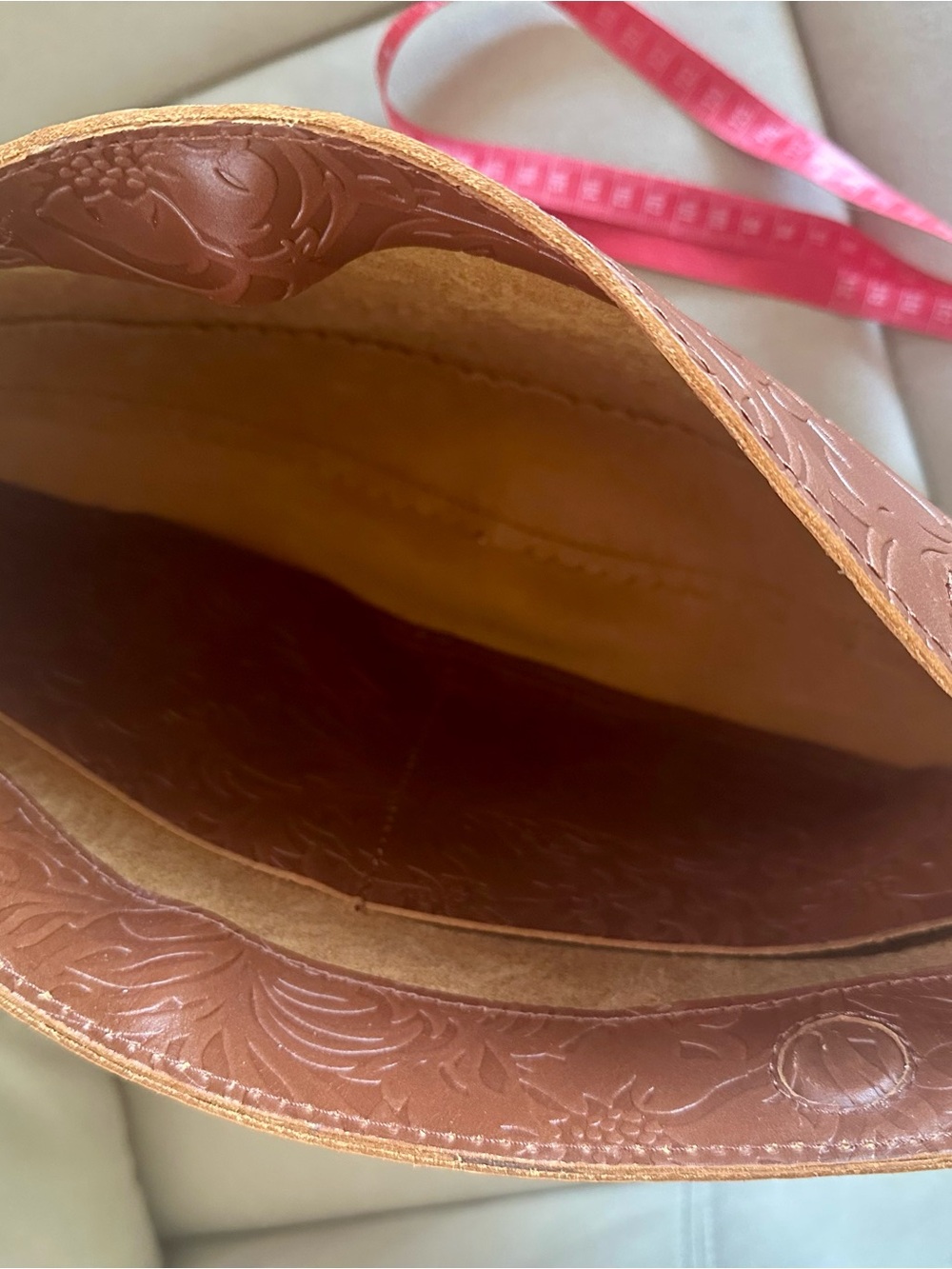Brown/Tan Decorative Embossed Leather Sling Bag - Picture 6 of 6